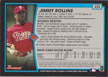 2001 Bowman - Gold #225 Jimmy Rollins Back