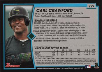 2001 Bowman - Gold #229 Carl Crawford Back