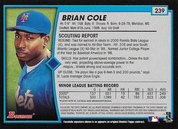 2001 Bowman - Gold #239 Brian Cole Back