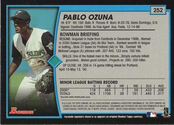 2001 Bowman - Gold #252 Pablo Ozuna Back