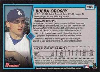2001 Bowman - Gold #288 Bubba Crosby Back