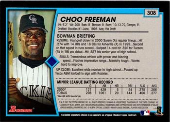 2001 Bowman - Gold #308 Choo Freeman Back
