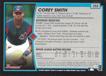 2001 Bowman - Gold #355 Corey Smith Back
