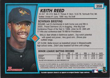 2001 Bowman - Gold #358 Keith Reed Back