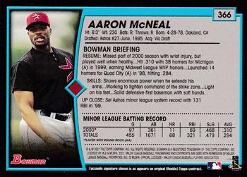 2001 Bowman - Gold #366 Aaron McNeal Back