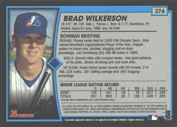 2001 Bowman - Gold #374 Brad Wilkerson Back