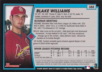 2001 Bowman - Gold #388 Blake Williams Back
