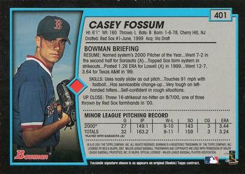 2001 Bowman - Gold #401 Casey Fossum Back