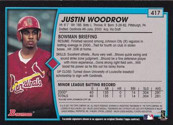 2001 Bowman - Gold #417 Justin Woodrow Back