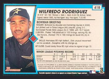 2001 Bowman - Gold #418 Wilfredo Rodriguez Back