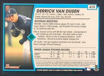 2001 Bowman - Gold #419 Derrick Van Dusen Back
