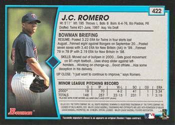 2001 Bowman - Gold #422 J.C. Romero Back