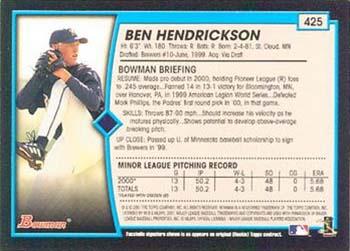 2001 Bowman - Gold #425 Ben Hendrickson Back