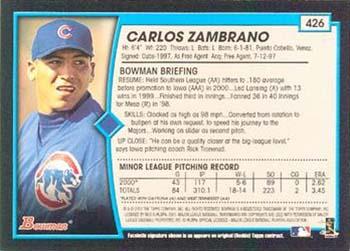 2001 Bowman - Gold #426 Carlos Zambrano Back