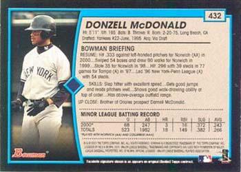 2001 Bowman - Gold #432 Donzell McDonald Back