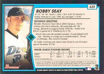 2001 Bowman - Gold #439 Bobby Seay Back