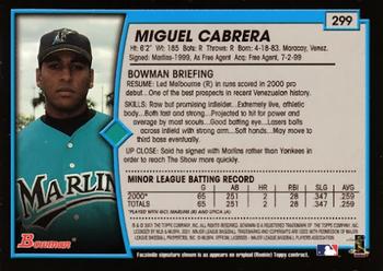 2001 Bowman - Gold #299 Miguel Cabrera Back