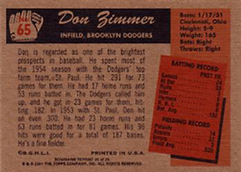 2001 Bowman - Rookie Reprints #25 Don Zimmer  Back