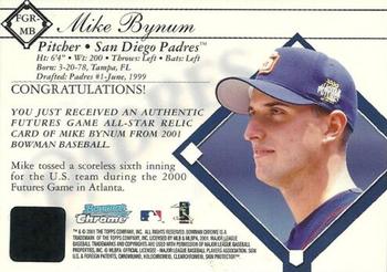 2001 Bowman Chrome - Futures Game Relics #FGR-MB Mike Bynum  Back