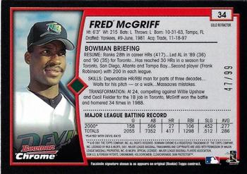 2001 Bowman Chrome - Gold Refractors #34 Fred McGriff  Back