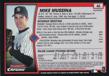 2001 Bowman Chrome - Gold Refractors #46 Mike Mussina  Back