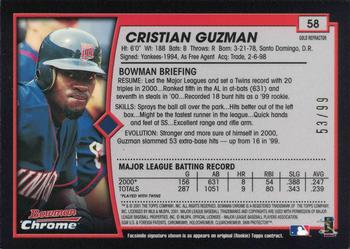 2001 Bowman Chrome - Gold Refractors #58 Cristian Guzman  Back