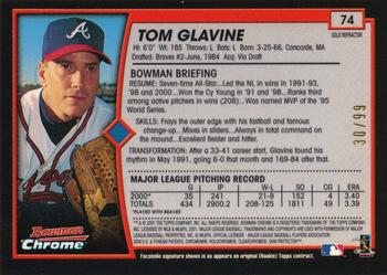 2001 Bowman Chrome - Gold Refractors #74 Tom Glavine  Back