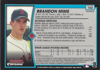 2001 Bowman Chrome - Gold Refractors #162 Brandon Mims  Back