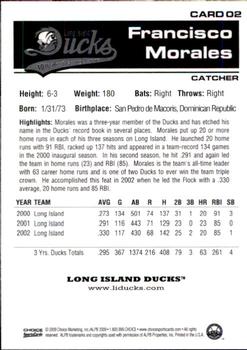 2009 Choice Long Island Ducks 10th Anniversary All-Time Team #2 Francisco Morales Back