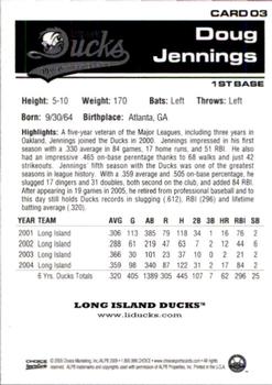2009 Choice Long Island Ducks 10th Anniversary All-Time Team #3 Doug Jennings Back