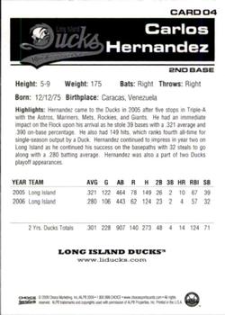 2009 Choice Long Island Ducks 10th Anniversary All-Time Team #4 Carlos Hernandez Back