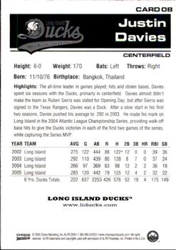 2009 Choice Long Island Ducks 10th Anniversary All-Time Team #8 Justin Davies Back