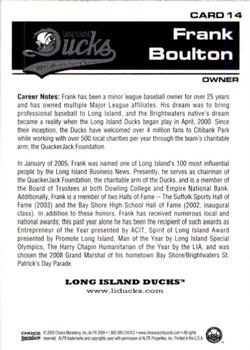 2009 Choice Long Island Ducks 10th Anniversary All-Time Team #14 Frank Boulton Back