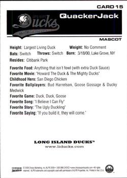 2009 Choice Long Island Ducks 10th Anniversary All-Time Team #15 QuackerJack Back