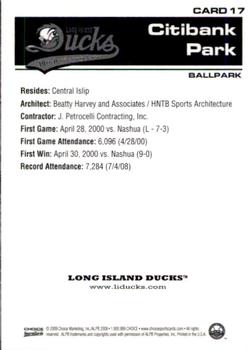 2009 Choice Long Island Ducks 10th Anniversary All-Time Team #17 Citibank Park Back