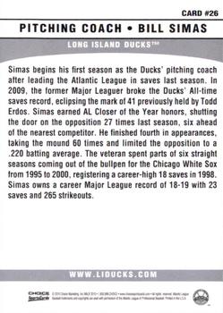 2010 Choice Long Island Ducks #26 Billy Simas Back