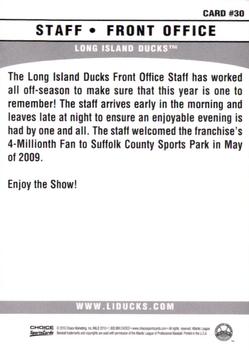 2010 Choice Long Island Ducks #30 Front Office Staff Back