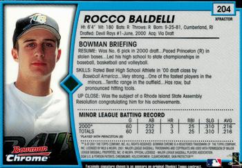 2001 Bowman Chrome - X-Fractors #204 Rocco Baldelli  Back