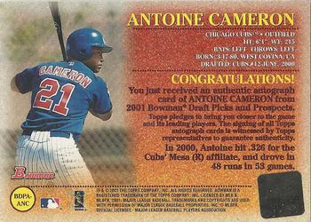 2001 Bowman Draft Picks & Prospects - Autographs #BDPA-ANC Antoine Cameron  Back
