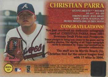 2001 Bowman Draft Picks & Prospects - Autographs #BDPA-CP Christian Parra  Back
