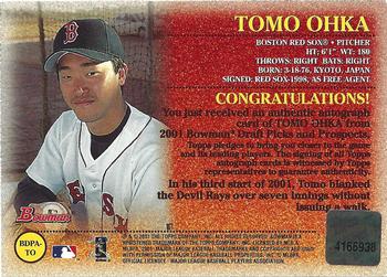 2001 Bowman Draft Picks & Prospects - Autographs #BDPA-TO Tomo Ohka  Back