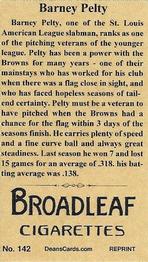 2014 Dean's Reprints Brown Backgrounds (T207) reprint #142 Barney Pelty Back