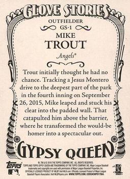 2016 Topps Gypsy Queen - Glove Stories #GS-1 Mike Trout Back