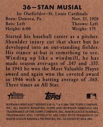 2001 Bowman Heritage - 1948 Reprints #8 Stan Musial  Back