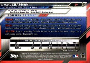 2016 Bowman Chrome #69 Aroldis Chapman Back