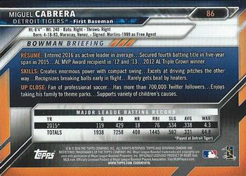 2016 Bowman Chrome #86 Miguel Cabrera Back