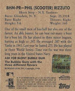 2001 Topps Archives Phil Rizzuto Baseball Card #11 NEW YORK YANKEES (1952  TOPPS)