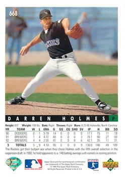 1993 Upper Deck Colorado Rockies #668 Darren Holmes Back