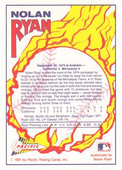 1991 Pacific Nolan Ryan Texas Express I - Milestones Silver #NNO Nolan Ryan Back