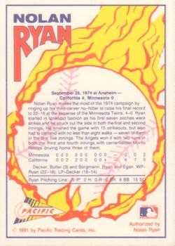 1991 Pacific Nolan Ryan Texas Express I - Milestones Gold #NNO Nolan Ryan Back